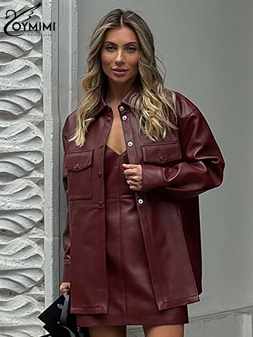 Women'S Red Formal Wear - Oymimi Mode Weinrot Pu Leder frauen