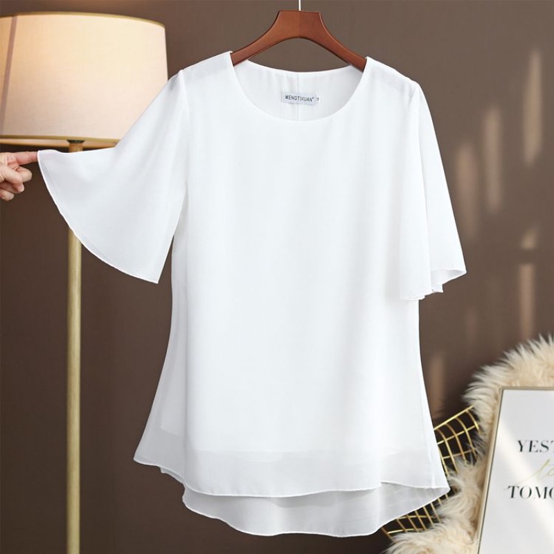 Silk Blouse - Elegante Übergrößen-Seidenbluse Kurzarm Rundhals Locker Sitzend