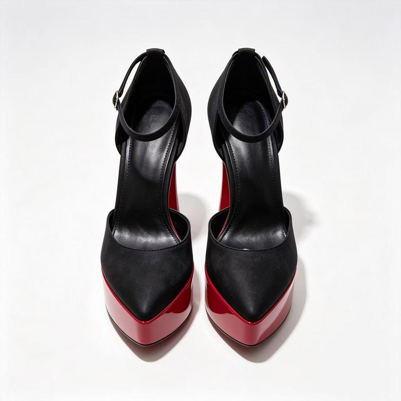 Formal Dress - Damen Satin Spitzpumps mit Plateau, Knöchelriemen,