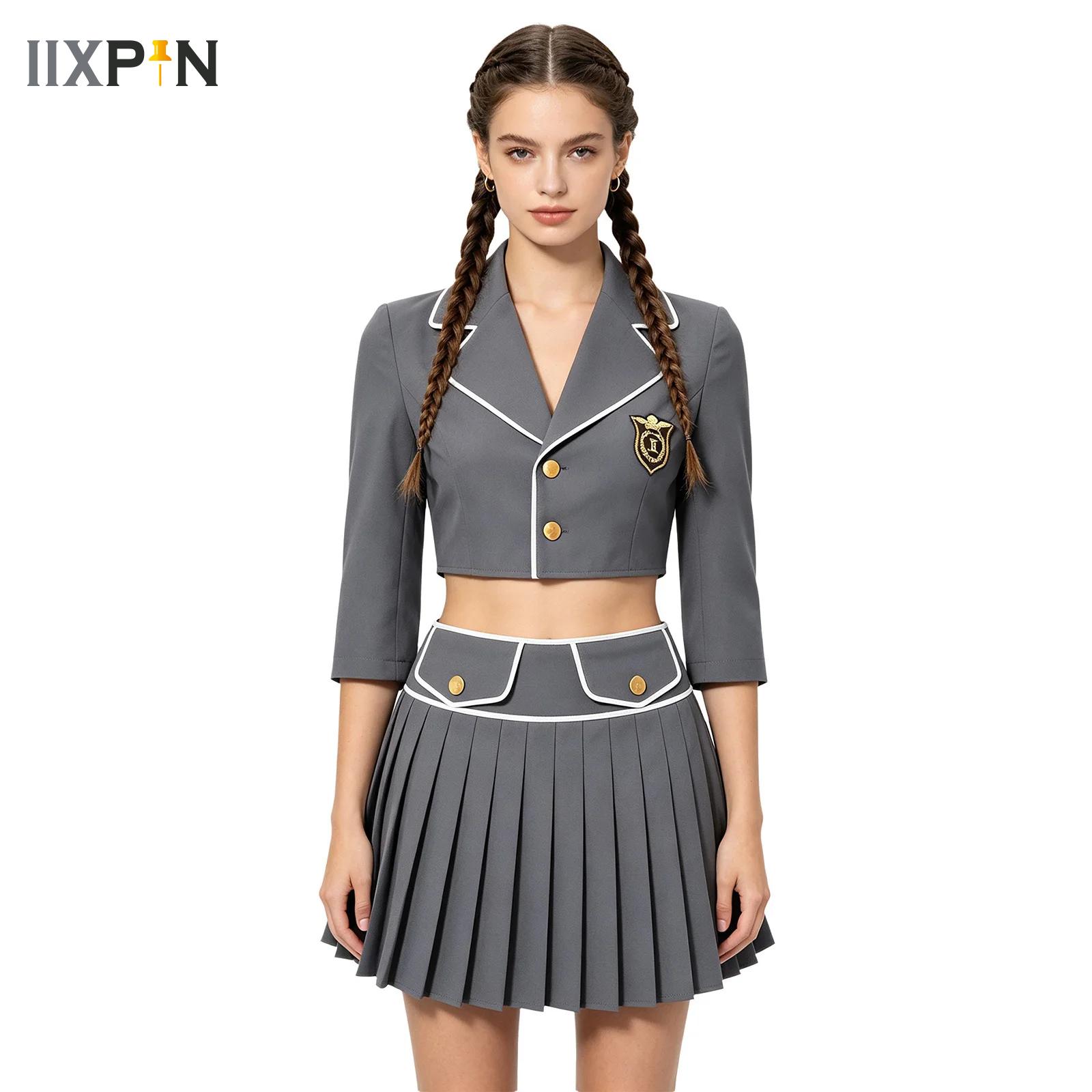 Womens Blazer - Japanisches Schulmädchen-Cosplay-Kostüm für Damen, Reverskragen, 3/4-Ärmel,