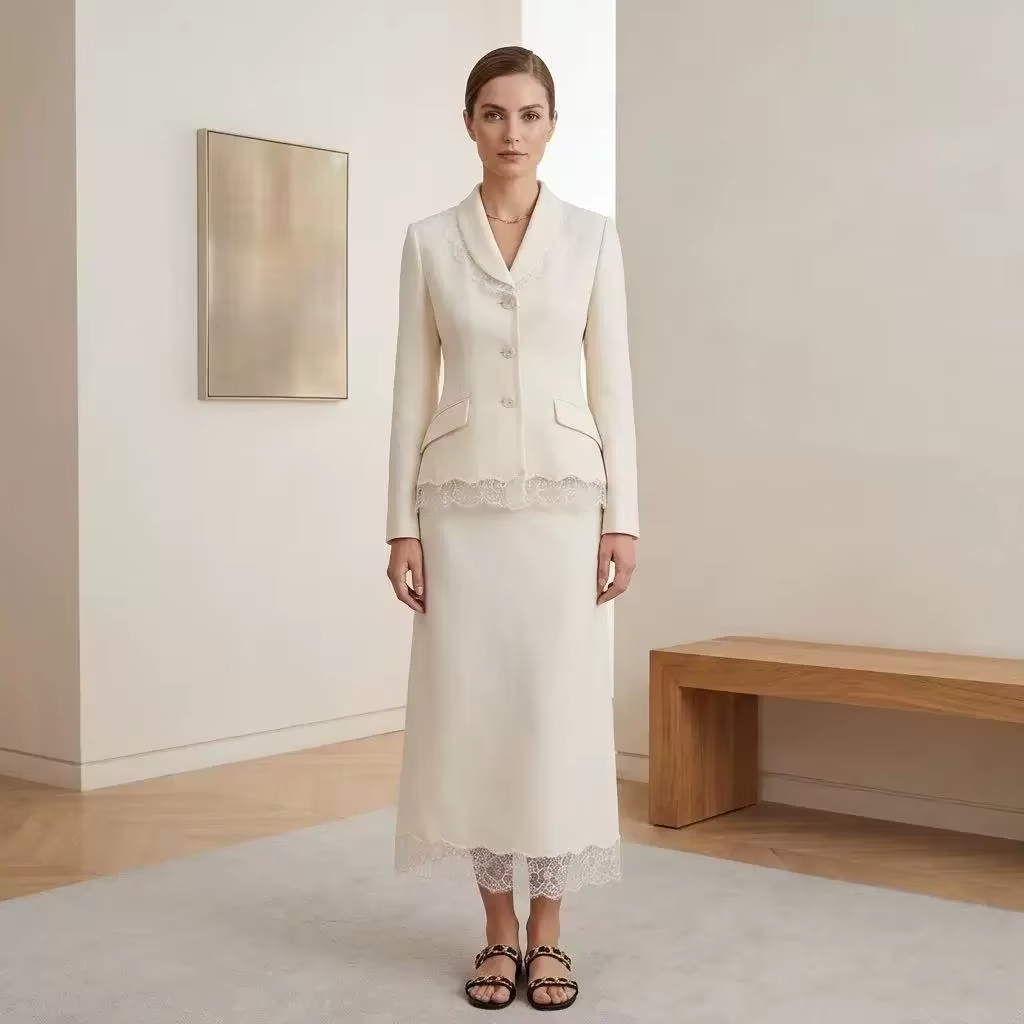 Formal Skirt - Luxuriöser Rockanzug aus Woll-Seiden-Mischgewebe für Damen,