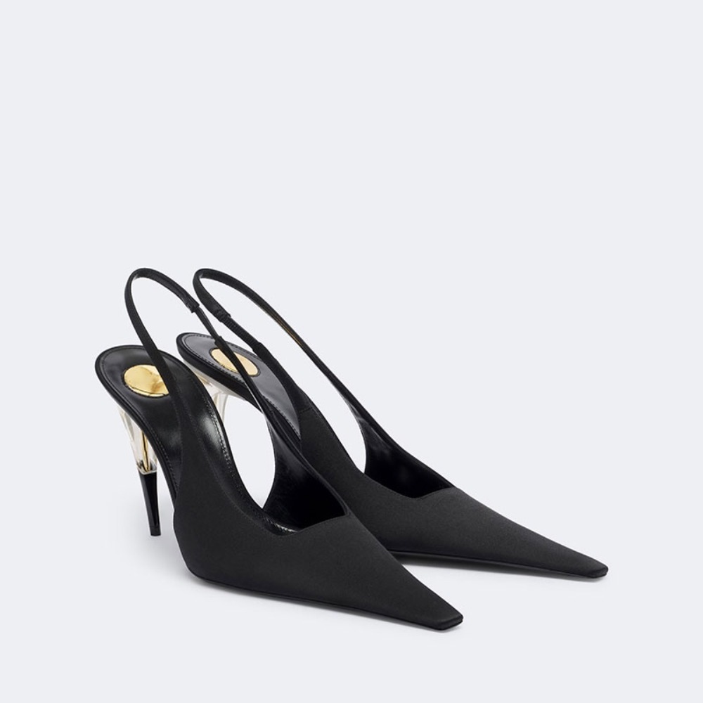 Formal Dress - Damen-Satin-Stilettos mit spitzer Zehenpartie und transparentem