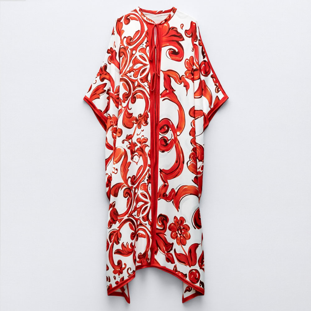 Women'S Red Formal Wear - 2026 Sommer Neu Damen Rot-Weiß Vintage-Print