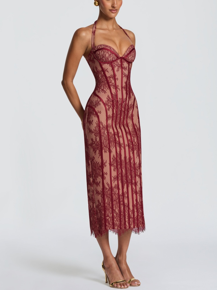 Halter Sweetheart Burgunder Sp – Midi Dress Bewertung und Preis